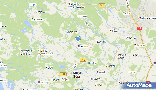 mapa Bierzów, Bierzów gmina Kobyla Góra na mapie Targeo